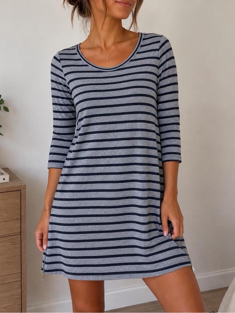 J.Crew XXS Gray Navy Striped Knit Dress